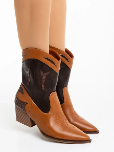 Дамски чизми камел с кафяво от екологична кожа Nimera