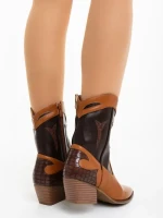 Дамски чизми камел с кафяво от екологична кожа Nimera