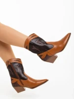 Дамски чизми камел с кафяво от екологична кожа Nimera