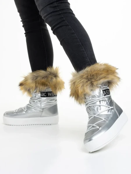 Дамски чизми  сребристи  от текстилен материал  Rosalba