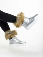 Дамски чизми  сребристи  от текстилен материал  Rosalba