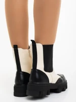 Дамски боти бежово с черно от екологична кожа Lilana