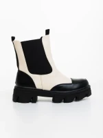 Дамски боти бежово с черно от екологична кожа Lilana