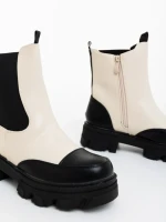 Дамски боти бежово с черно от екологична кожа Lilana