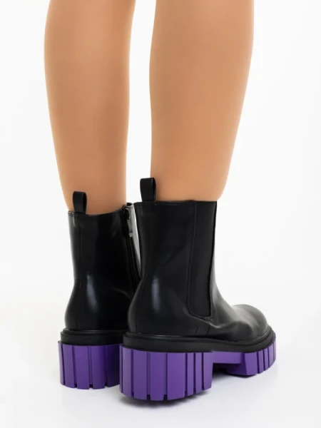 Дамски боти черни с лилаво от екологична кожа Impera