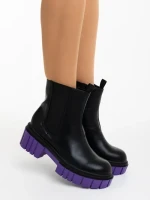 Дамски боти черни с лилаво от екологична кожа Impera