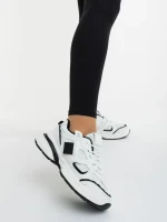 Дамски спортни обувки бели с черно от екологична кожа и текстилен материал Revana