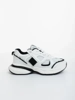 Дамски спортни обувки бели с черно от екологична кожа и текстилен материал Revana