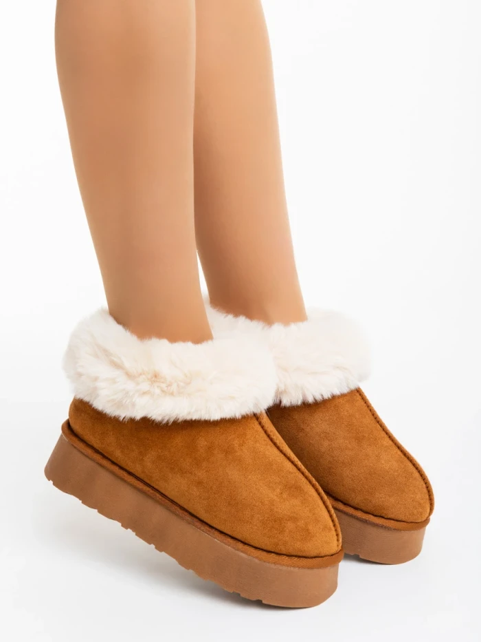 Дамски чехли камел от текстилен материал Astria