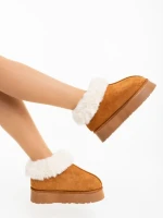 Дамски чехли камел от текстилен материал Astria