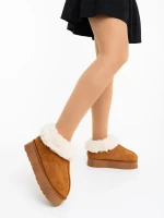 Дамски чехли камел от текстилен материал Astria