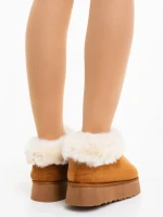 Дамски чехли камел от текстилен материал Astria