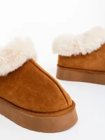 Дамски чехли камел от текстилен материал Astria