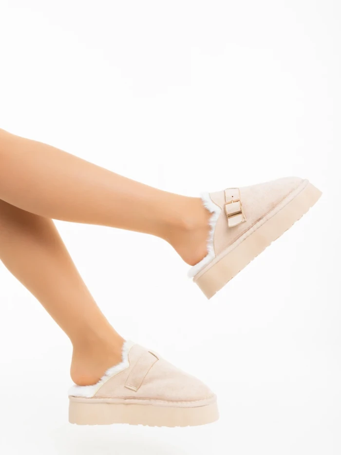 Дамски чехли бежови от текстилен материал Sorella