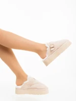 Дамски чехли бежови от текстилен материал Sorella