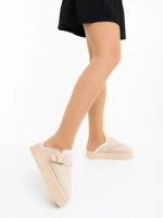 Дамски чехли бежови от текстилен материал Sorella