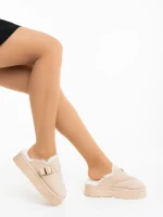 Дамски чехли бежови от текстилен материал Sorella