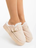 Дамски чехли бежови от текстилен материал Sorella