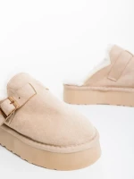 Дамски чехли бежови от текстилен материал Sorella