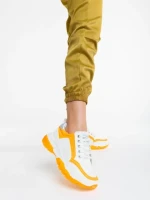 Дамски спортни обувки бели с оранжево от екологична кожа Mona