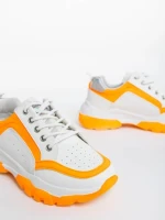 Дамски спортни обувки бели с оранжево от екологична кожа Mona