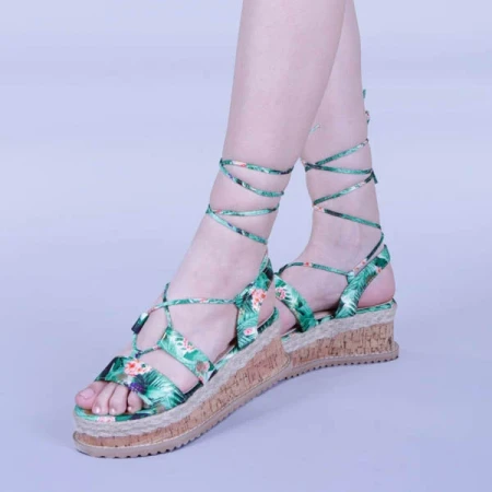 Дамски сандали Afina зелени на цветя