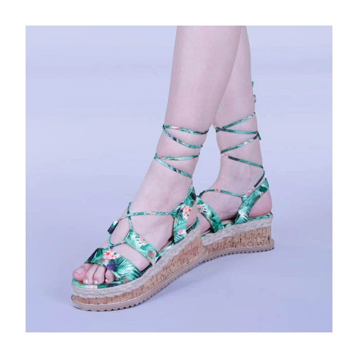 Дамски сандали Afina зелени на цветя