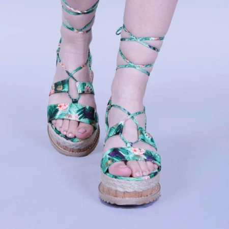 Дамски сандали Afina зелени на цветя