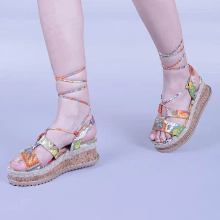 Дамски сандали Afina оранжеви на цветя