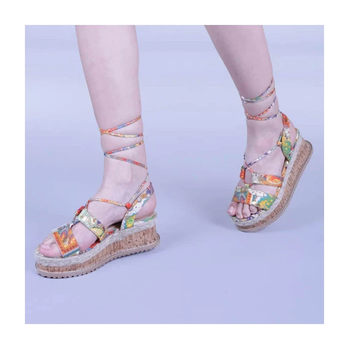 Дамски сандали Afina оранжеви на цветя