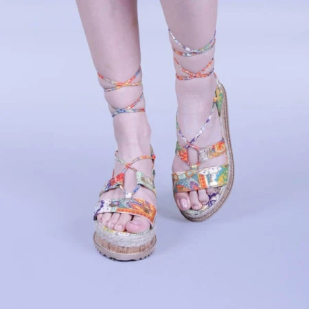 Дамски сандали Afina оранжеви на цветя