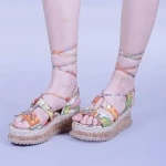 Дамски сандали Afina оранжеви на цветя