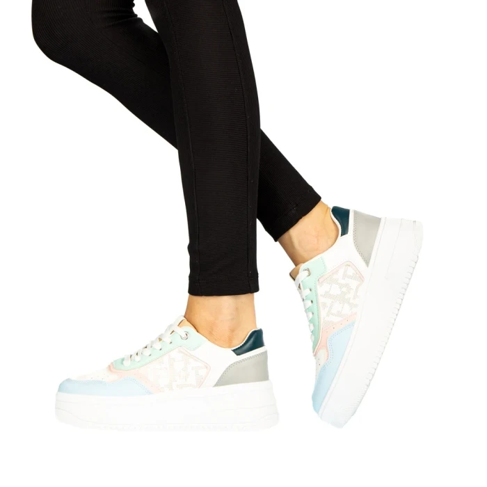 Дамски спортни обувки Asiona бели с розово и синьо