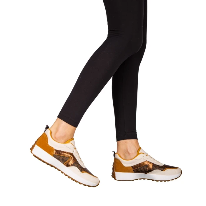 Дамски спортни обувки  камел от еко кожа Mirafa