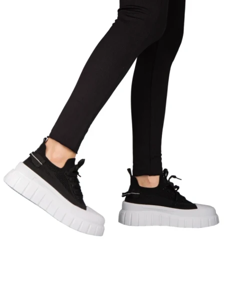 Дамски кецове черни от текстилен материал  Pope