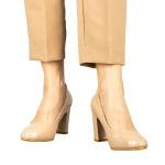 Дамски обувки с ток бежови  от еко кожа  Crenta