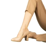 Дамски обувки с ток бежови  от еко кожа  Crenta