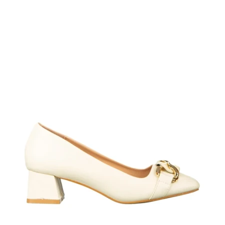 Дамски обувки с ток бежови  от еко кожа  Sansiro