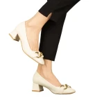 Дамски обувки с ток бежови  от еко кожа  Sansiro