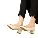 Дамски обувки с ток бежови  от еко кожа  Sansiro