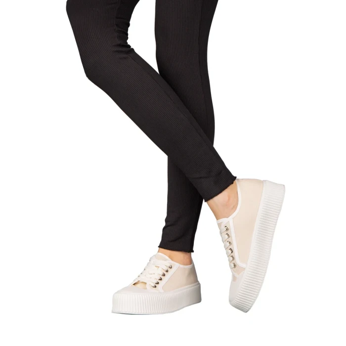 Дамски кецове бежови  от текстилен материал  Tranta