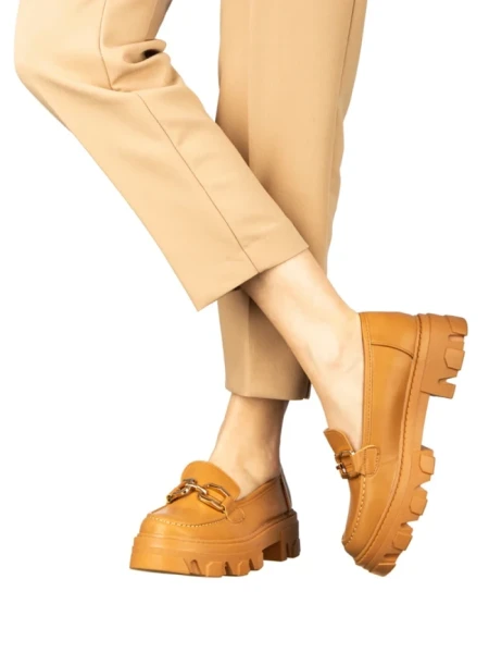 Дамски мокасини камел  от еко кожа  Mantiq