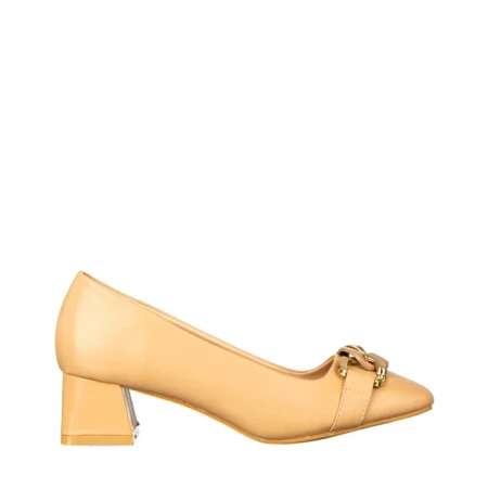 Дамски обувки с ток камел  от еко кожа  Sansiro