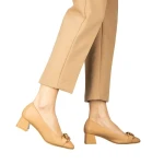 Дамски обувки с ток камел  от еко кожа  Sansiro