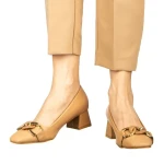 Дамски обувки с ток камел  от еко кожа  Sansiro