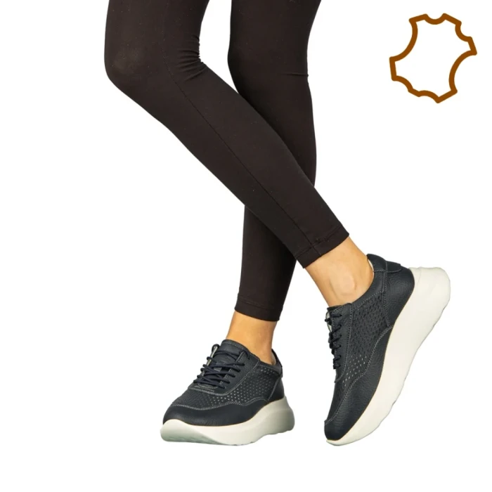 Дамски обувки casual без ток от естествена кожа сини Zevoma