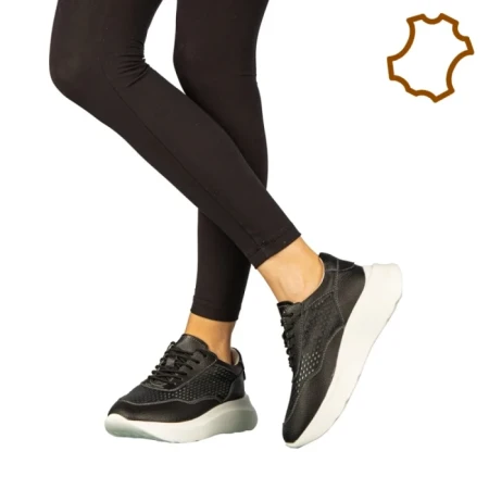 Дамски обувки casual без ток от естествена кожа черни  Zevoma