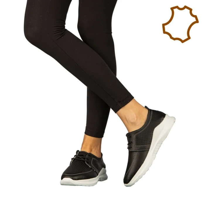 Дамски обувки casual без ток от естествена кожа черни  Dollan