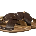 Дамски чехли без ток кафяви от еко кожа Senary