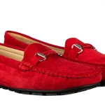 Дамски мокасини червениот текстилен материал  Kameg